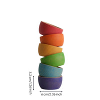 6 Pieces Wooden Rainbow Bowl Set Natural Wood Interior Painted Rainbow Bowls