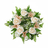 Artificial Rose and Lily Wreath Spring/Summer Floral Wreath Elegant Design Faux Flower Table Garland for Party