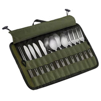 Outdoor Camping Utensil Storage Bag Large Capacity Canvas Hanging Bag Stainless Steel Cutlery Roll