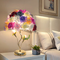 Decorative Rose Lamp Multicolor Floral Table Lamp Gold-Tone Corded for Bedroom, Living Room, Wedding