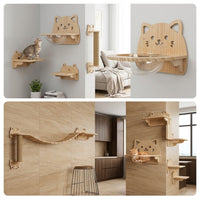 Cat Shelves Climbing Frame with Suction Cup, Solid Wood Wall Mounted Shelf with Capsule Bed, Animal Face Cutout for Indoor Cats Climbing Lounging