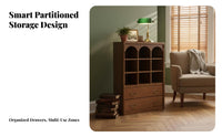 Black Display Cabinet Vintage Design Sideboard Retro-Modernperiod Modern & Design Glass Doors for Residents, Families, Hallway