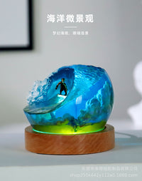 Resin Ocean Night Light Decor with Coral and Surfing Theme