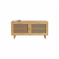 Solid Wood Rattan Shoe Storage Bench Breathable Shoe Changing Stool with Cabinet Easy Assembly Padded Seat for Mudroom