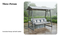 Weather Resistant 3 Person Patio Swing Heavy Duty Frame 3-Seat Convertible Swing Bed Thick Cushions Outdoor Glider Bed Pillows Included for Families, Adults, Homeowners, Backyard, Deck, Poolside