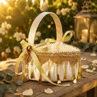 2 Pieces Flower Girl Basket Handmade Event Accessory Ribbon Bow for Bride