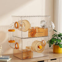 Expandable Hamster Cage and 2-Layer Clear Acrylic Habitat, Hamster Enclosure for Dwarf Hamsters, Transparent 360 Viewing Box with 9 Accessories