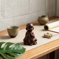 Meditating Monk Figurine Dark Brown Table Decoration Tabletop Size