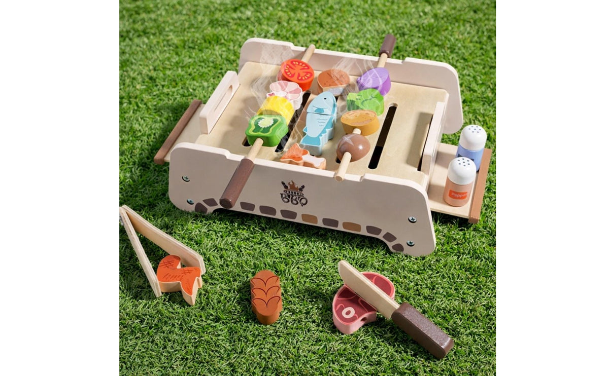 Wooden Barbecue Toy Child-Centered Wooden Grill Set Realistic Toy Grill with Accessories for Young Children, Playroom