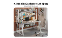 Study Table with Bookshelf Space-saving Office Desk Computer Workstation Storage Shelves Multi-tiered Hutch Steel Frame Suitable for Small Areas Dorm Room Bedroom
