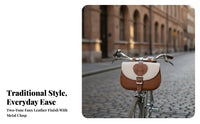 Vintage Leather Bike Bag with Buckle Retro Bike Front Bag Compact Pouch Easy to Install for Cyclists, Commuters, Commuting, City Rides