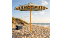 Striped Patio Umbrella Woodgrain Finish Round Patio Umbrella Sun Cover for Beach