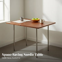Folding Dining Table Foldable Drop Leaf Retro Rubberwood Stainless Steel Kitchen Table Space Saving Design Suitable for Couples Students Living Room Balcony Home Office