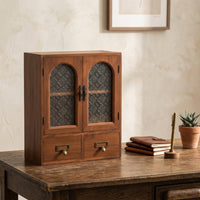 Wooden Desktop Display Cabinet Space-Saving Tabletop Display Cabinet Vintage-Style Organizer Antique-Inspired for Homeowners, Collectors
