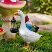 Gnome Riding Goose Statue Resin Craft Goose Solar Light for Yard, Patio