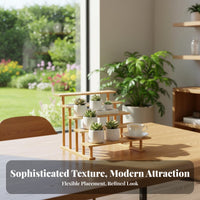 Space-Saving Stepped Wooden Rack Freestanding Multi-Level Display Riser Versatile Plant Stand Rustic Design for Office Workers, Retail Vendors, Balcony, Bay Window, Living Room, Kitchen Counter