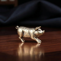 Brass Pig Figurine Antique-Finish Brass Pig Miniature for Collectors