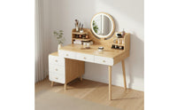Dressing Table with Drawers and Cabinet Ample Storage Vanity Table with Side Cabinet Sturdy Construction Makeup Vanity with Lighted Mirror for Women