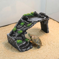 Multi-functional Reptile Hide, Turtle Basking Ledge, Textured Reptile Hide with Ramp, Resin Shelter for Aquatic and Terrestrial Environments