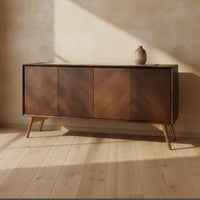 Minimalist Aesthetic Solid Wood Buffet Cabinet Chevron Pattern Doors Retro Accent Storage Cabinet Household Furniture for Living Room