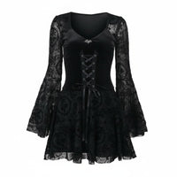 Black Bell Sleeve Dress Vintage Inspired Lace Sleeve Goth Dress for Cosplayers