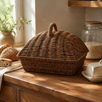 Lidded Bread Basket with Lid Rattan Bread Basket Easy to Clean Household Storage for Tabletop, Kitchen, Dining Room