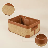 Basketweave Storage Container Basket Rectangular Storage Basket with Handles Reinforced for Lavatory, Vanity, Home Office