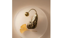 Abstract Pear Figurine Copper Finish Metal Pear Statue Ribbed Texture for Office