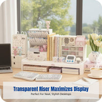 Desktop Transparent Screen Riser Display Rack, Office and Student Desk Organizer Shelf