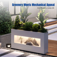 Iron Planter Box, Solar Outdoor Flower Bed, Divider