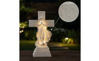 Cross Figurine with Praying Hands Distressed Statue with Light Lighted Cross Figurine for Balcony
