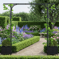 Garden Arch with Planter Boxes for Garden Decor, Wide Metal Trellis and Plant Support, Strong Wedding Decorations, Pastoral Style Metal Frame