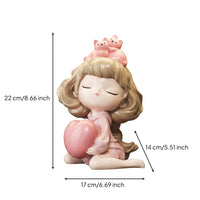Girl Piggy Bank Desktop Ornament Heart Holding Currency Bank Rose Finish