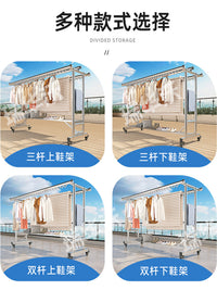 304 Stainless Steel Outdoor Floor-Standing Foldable Mobile Clothes Drying Rack with Windproof Design for Balcony