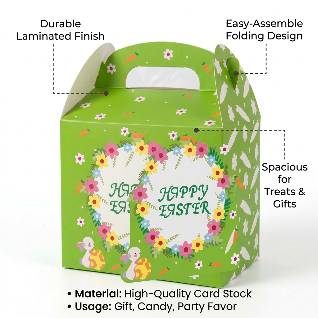 Easter Treat Boxes with Sturdy Handles, Party Favor Boxes for Easter, Treat Boxes for Easter Party, Easter Gift Boxes, Paper Candy Boxes for Kids