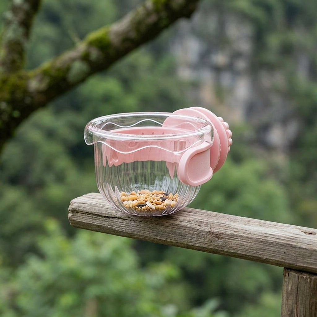 Bird Feeder and Parrot Feeder Glass Freestanding Bowl, Bird Waterer and Parrot Water Material Internal Hanging Design for Cage