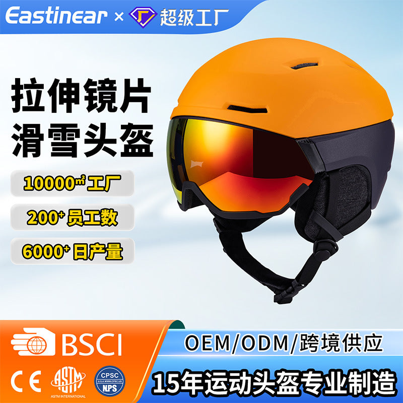 Ski Helmet with Integrated Goggles and Stretchable Lens, Unisex, for Skiing and Snowboarding