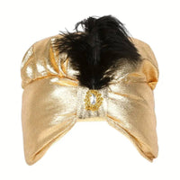 Gold Costume Headpiece Padded Turban with Feather Cushioned Hat for Photo Shoots