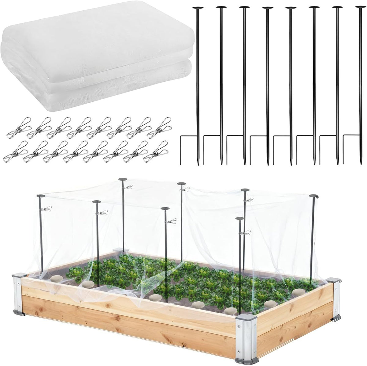 Garden Net Kit with Support Poles for Raised Garden Beds