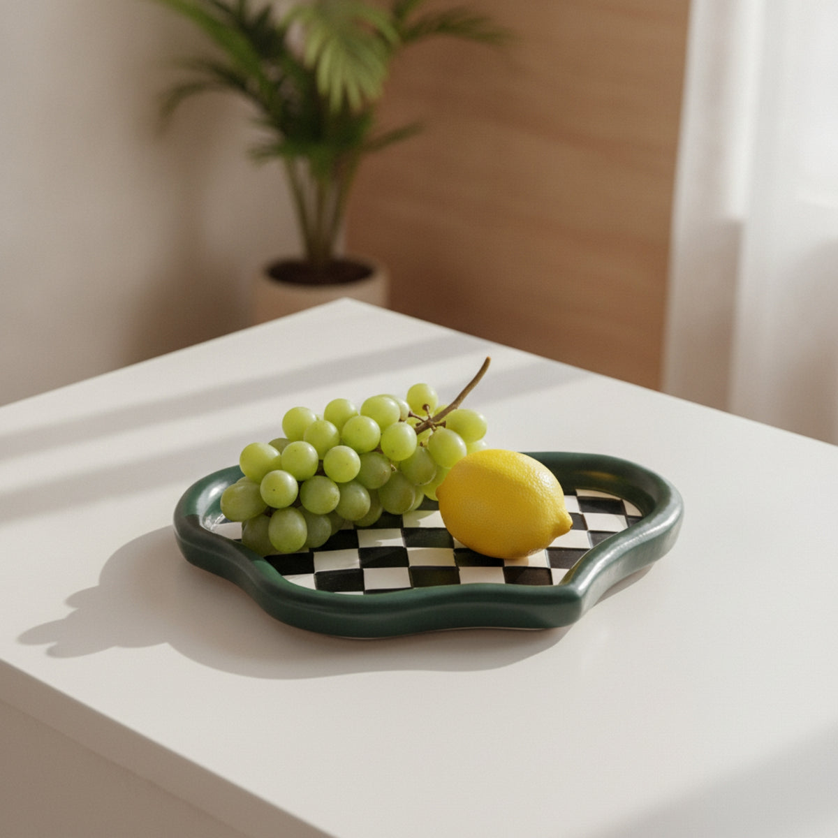 Atmospheric Shape Tray Modern Checkerboard Tray Abstract All-Purpose Jewelry Dish for Coffee Table