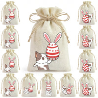 20pcs Easter Burlap Bag Rustic Design Easter Burlap Gift Bags Reusable Bunny Drawstring Bags for Kids, Spring Holiday Events, School Event, Infant Showers