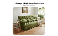 traditional Vintage design emerald Tufted Highspine Sofa Skirted Base Tufted plush fabric Couch long-lasting Frame Living Room Seating Easy Assembly for Interior Designers, Homeowners, Adults, Showroom, Lounge Area, Apartment, Hotel Lobby