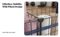 With Wheels Exercise Mat Storage Rack Heavy Duty Home Gym Equipment Organizer Rolling Fitness Equipment Cart for Apartment