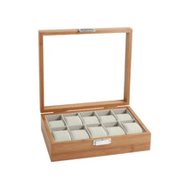 Wood-Grain Watch Box with Glass Lid Wooden Watch Box with Window Multi-Slot Storage Holder Dust-Resistant for Collectors, Dresser, Vanity