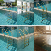 Stainless Steel Pool Ladder Gold-Toned Pool Ladder with Handrail Brushed Finish for Homeowners, Backyard