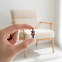 Miniature Child with Toy Car Hand-Painted Standing Boy Figure Tiny Figurine for Hobbyists, Collectors