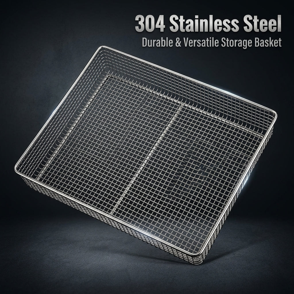 Kitchen Storage & Organisation Baskets for Shelves with Handle, Premium 304 Stainless Steel Wire Design for Retailers and Cupboards