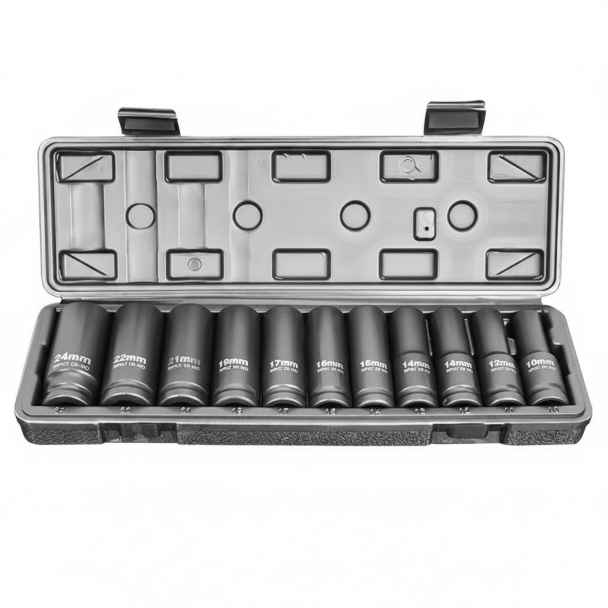 11 Pieces Chrome Molybdenum Steel 12-Point Shock-Resistant Socket High Force Long Reach Socket Set Heavy Duty Hand Tool Metric Sizes for Mechanics, Technicians, Auto Repair, Garage, Workshop