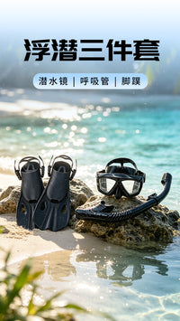 Snorkeling Gear Set Three-Piece Full Dry Snorkel Fins Adult with Optional Prescription Lenses Diving Mask