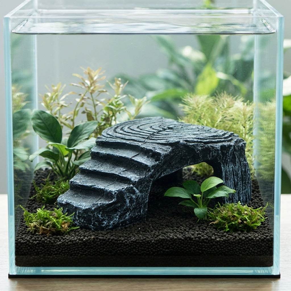 Resin Turtle Basking Platform with Cave for Aquarium Terrarium